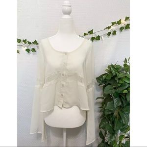 MINE white long bell sleeve crop top blouse